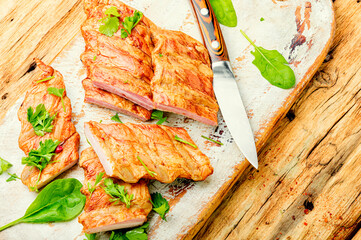 Smoked pork ribs.