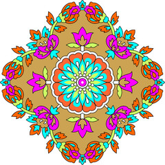 colorful vector ornamental kalamkari mandala round design