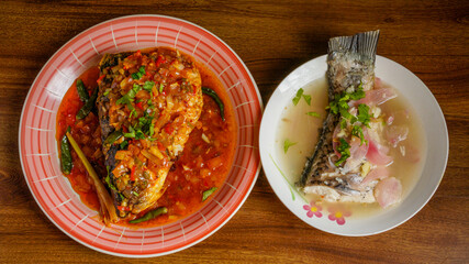 Thai Malay sweet, sour and spicy fish and steamed Rohu fish.