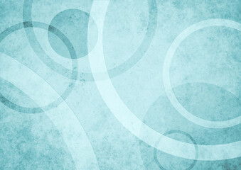 blue background with white circle rings in faded distressed vintage grunge texture design, old blue green geometric pattern paper