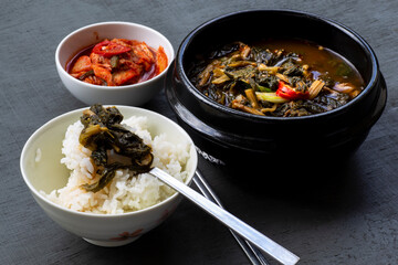 Soybean Paste Soup with Dried Radish Leaves