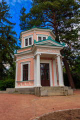 Pink Pavilion on island of Anti-Circe (island of love) in Sofiyivka park in Uman, Ukraine