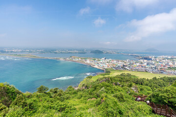 Fototapeta premium View form volcano of Songsan Ilchulbong looking to the gulf.