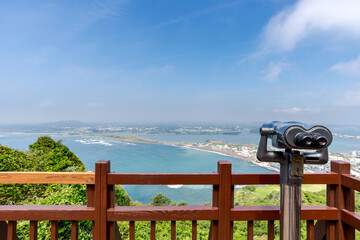 Binoculars form Crater View of Songsan Ilchulbong looking to the gulf.