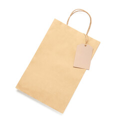 Paper shopping bag on white background