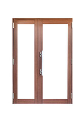 brown modern wooden door isolated on white background. The doors are decorated with modern elements