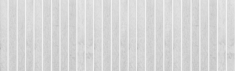 Fototapeta premium Panorama of Empty white plank panel wood wall surface texture for background or decoration design