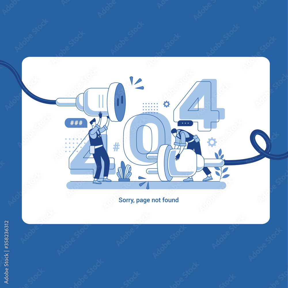 Wall mural vector illustration of electric plug and socket unplug outline design vector. 404 error background w