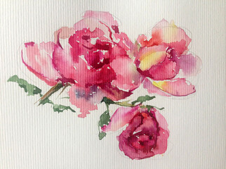 Abstract bright colored decorative background . Floral pattern handmade . Beautiful tender romantic bouquet of rose flowers , made in the technique of watercolors from nature.