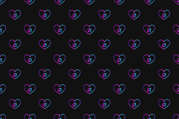 Seamless pattern with neon heart with agender symbol on black background. Violet, pink and blue gradient. Stock illustrtaion for web, print, holiday cards and invitations, wallpaper