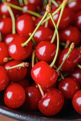 Plate with sweet cherry, closeup