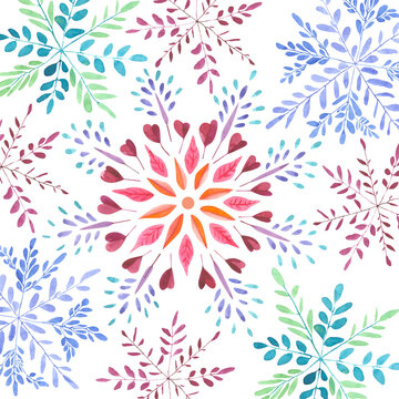colorful abstract watercolor snoflakes background