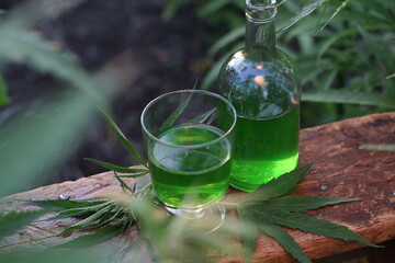 Cannabis wine in a bottle