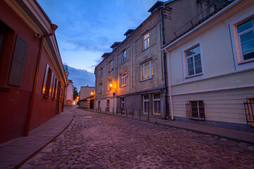 Fototapeta na wymiar Winding streets of old Vilnius, evening