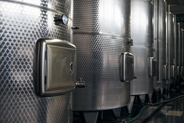 Steel tanks for wine production.