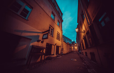 Winding streets of old Vilnius, evening