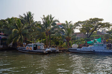 Mooring of pleasure boats in Kochi, Kerala, India