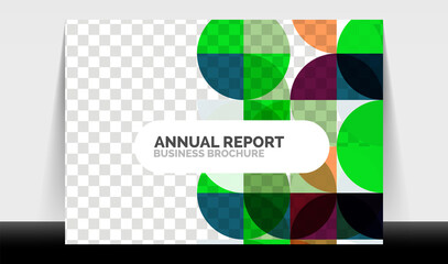 Fototapeta premium Horizontal A4 business flyer annual report template, circles and triangle style shapes modern geometric design for brochure layout, magazine or booklet