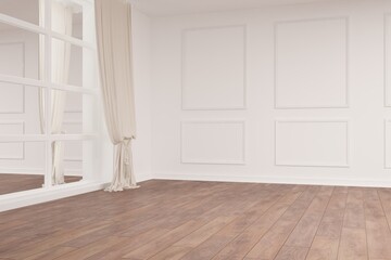 modern empty room with curtains interior design. 3D illustration