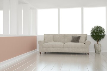 modern room with sofa and plant interior design. 3D illustration