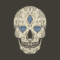 Hand drawing vintage sugar skull vector illustration