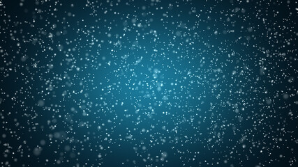 Falling particles snowflakes on blue dark background.