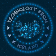 Technology From Iceland. Futuristic geometric badge of the country. Technological concept. Round Iceland logo. Vector illustration.