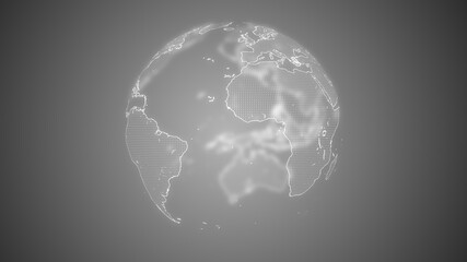 Transparent Earth planet globe in grey shades illuminating in space,