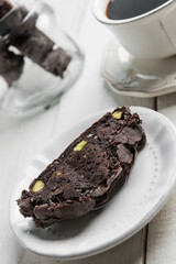 Chocolate biscotti or cantuccini with a cup of coffee.