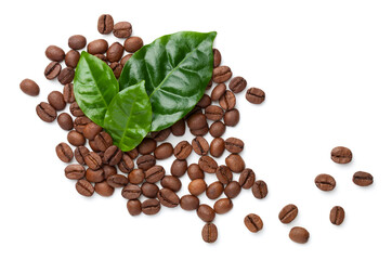 Coffee Beans With Green Leaves Isolated