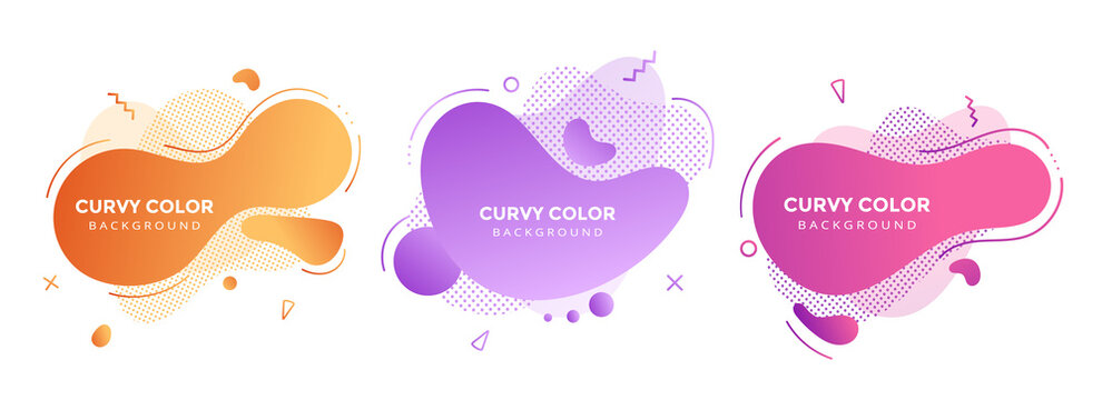 Modern liquid abstract element graphic gradient flat style design fluid vector colorful illustration set banner simple shape template for logo, presentation, flyer, isolated on white background.
