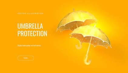 Two umbrellas. Low poly wireframe style. Banner concept for carnival or venetian ball or festival. Polygonal abstract isolated on gradient background. Vector © Lagunova