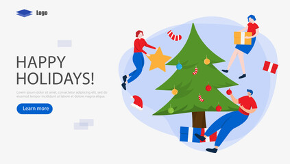 HAPPY HOLIDAYS Vector Illustration Concept, Suitable for web landing page, ui, mobile app, editorial design, flyer, banner, and other related occasion
