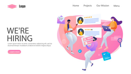 Hiring and Recruitment Vector Illustration Concept, Suitable for web landing page, ui, mobile app, editorial design, flyer, banner, and other related occasion