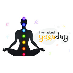 International Yoga Day vector illustration banner, 7 Chakra, International Yoga Day Vector Background, Yoga Day Hand Drawn Drawing Vector Water Color