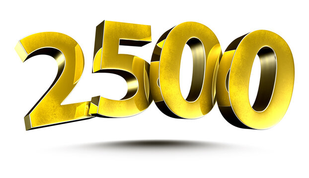 3D illustration Numbers 2500 Gold isolated on a white background.(with Clipping Path)