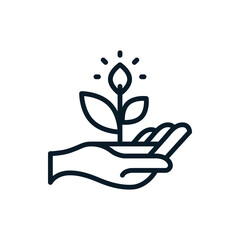 Plant in hand outline icons. Vector illustration. Editable stroke. Isolated icon suitable for web, infographics, interface and apps.