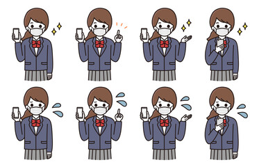 学生 女性 スマートフォン マスク イラスト
