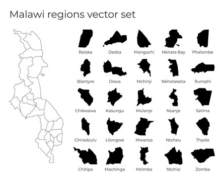 Malawi map with shapes of regions. Blank vector map of the country with regions. Borders of the country for your infographic. Vector illustration.
