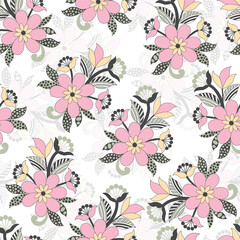 Beautiful vector pastel color flower bunch seamless pattern background on white surface