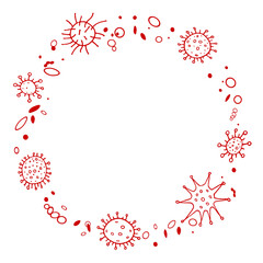 Background, frame with Virus. The Molecule viral bacteria infection. Coronavirus. Contour doodle outline vector