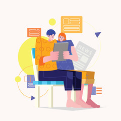 Young Couple Reading News Together