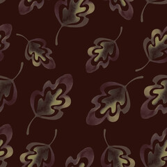 Seamless pattern.Illustration of brown watercolor leaves on a background. Drawing for printing, textiles, scrapbooking, wallpapers, bedding, design of postcards, banners, shop windows, websites.