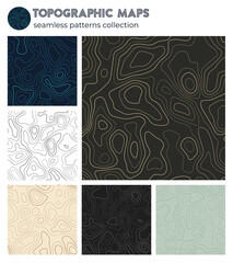 Topographic maps. Amazing isoline patterns, seamless design. Neat tileable background. Vector illustration.