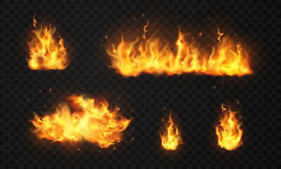 Burning red hot sparks realistic fire flames