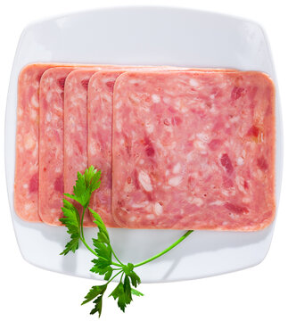 Slices Of Chopped Pork Ham Sausage Isolated