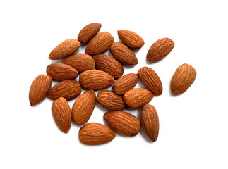 Almonds isolated on white background.Top view.