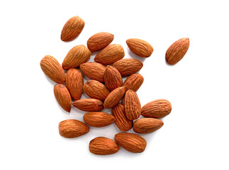 Almonds isolated on white background.Top view.