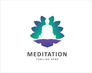 Human meditation negative space lotus logo symbol design illustration