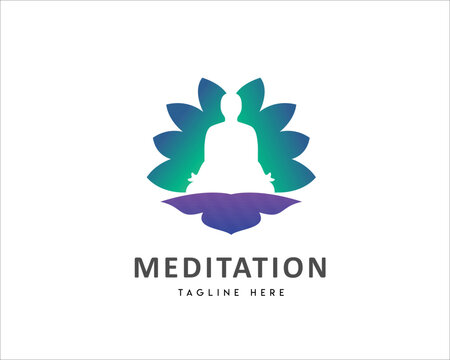 Human meditation negative space lotus logo symbol design illustration